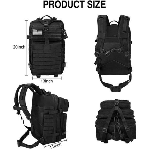 WOLT Tactical Backpack 45L Military Molle Hiking Survival Rucksack Black - Picture 2 of 7